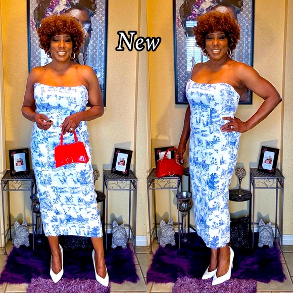 Fashion Nova Dresses & Skirts - Fashion Nova White and Blue Sequin Midi Dress